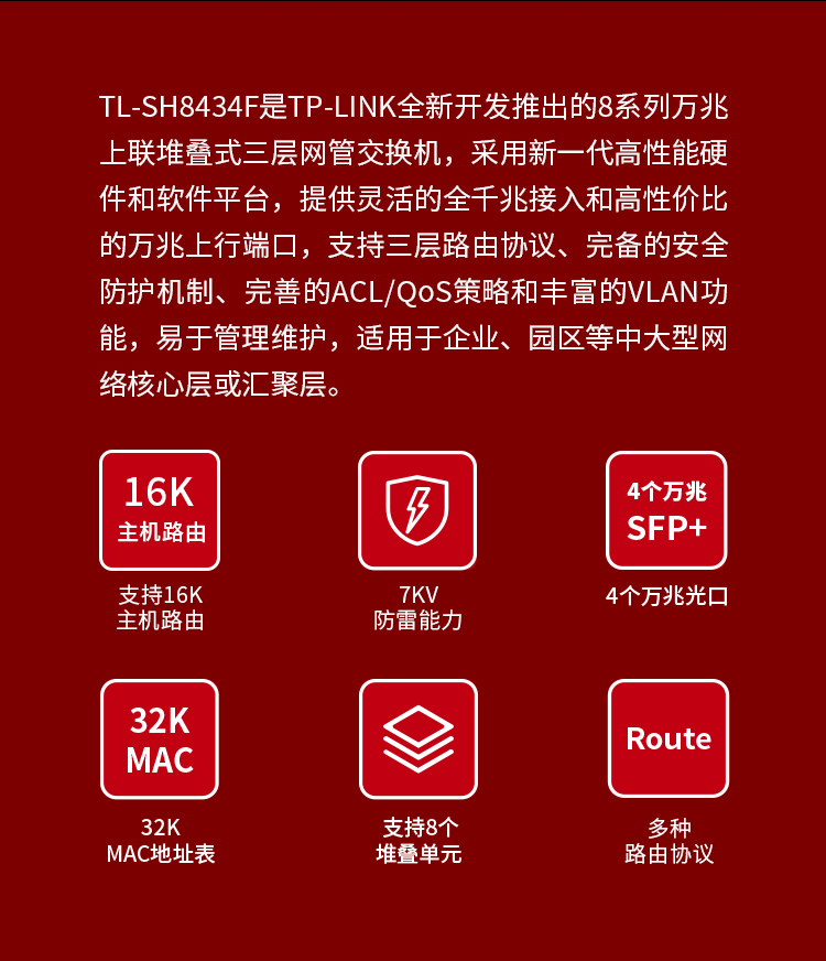 TP-LINK TL-SH8434F 萬兆上聯(lián)堆疊三層網(wǎng)管交換機(jī)